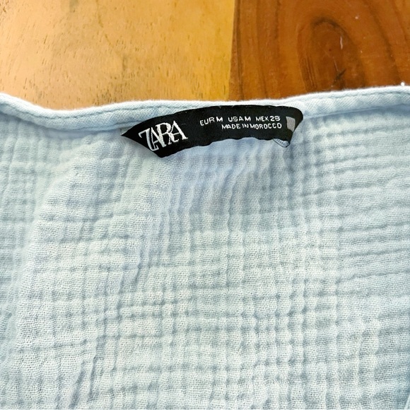 ZARA Blue Pastel Babydoll Cotton V Neck Button Front Long Sleeves Blouse Top. - Picture 2 of 11